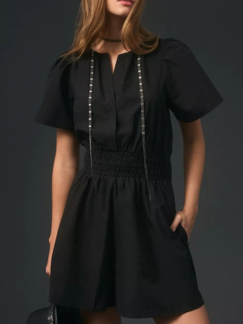 Anthropologie Black Short Sleeve Linen Romper
